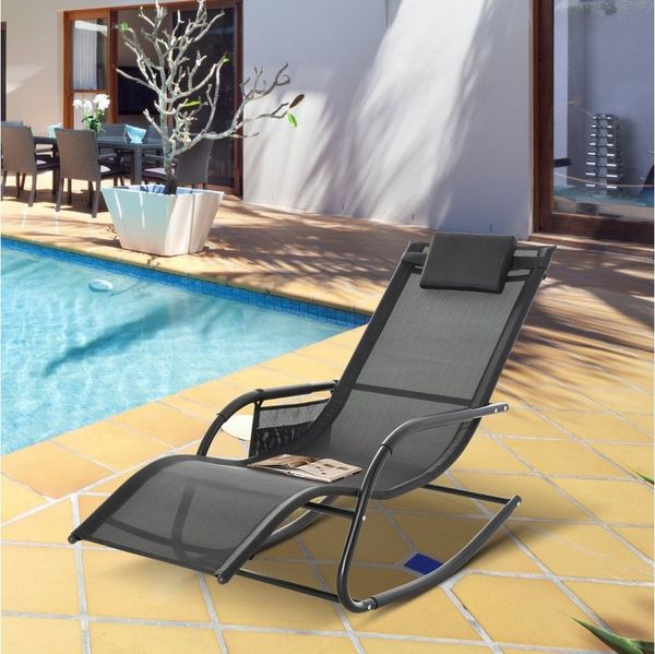 Outsunny Schaukelstuhl mit Seitentasche (Relaxsessel, 1 St), für Garten, Schwarz