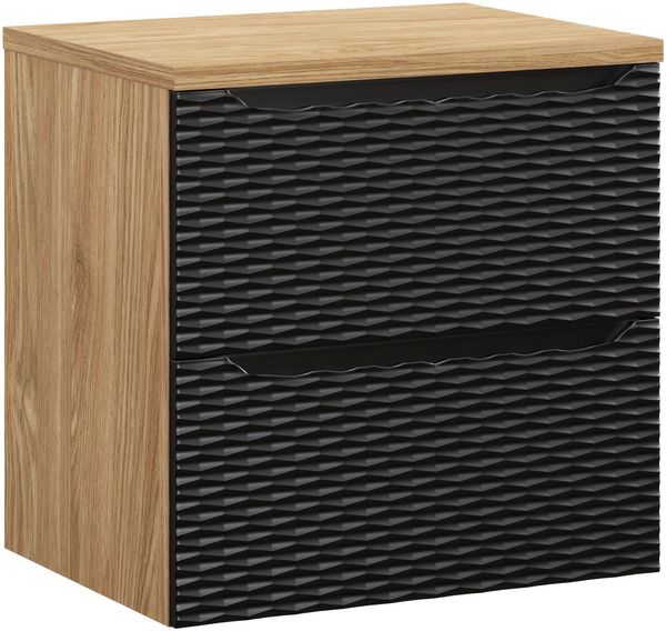 Badplaats Waschbeckenunterschrank Ocean 60 cm – Schwarz Matt mit Eiche – Hängend met 2 Schubladen