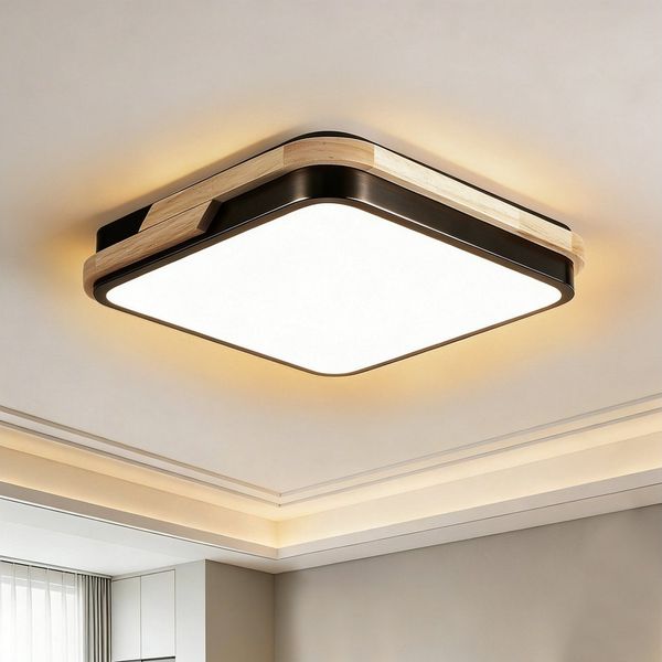BlingBin LED Deckenleuchte 25 W, Warmweiß, 3000 K, Holzoptik, Deckenlampe für Innenbereich, 2500LM, LED fest integriert, Warmweiß, Naturholz Ceiling Light Für Wohnzimmer, Küche, Schlafzimmer