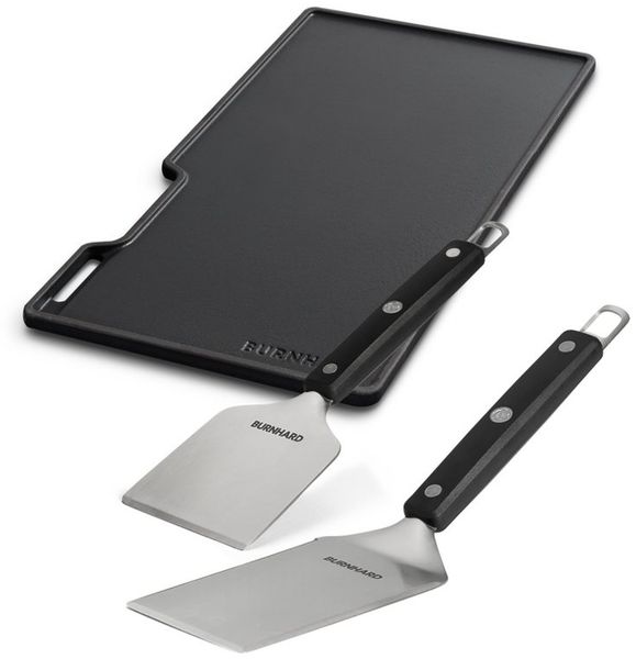 BURNHARD® Gusseisen Wendeplatte Set Fred mit 2-tlg. Grillspachtel und Grillschaber Set - Multi-Color - #946151