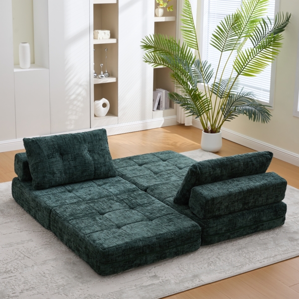Klappsofa Bett mit Kopf- & Lendenkissen, multifunktionales Schlafsofa, 2-in-1 Faltsofa mit hochdichtem Schaumstoff,Smaragd