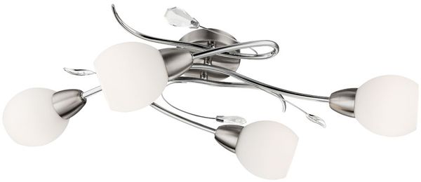 LED Deckenleuchte, Kristalle, chrom, Glas opal, L 70 cm