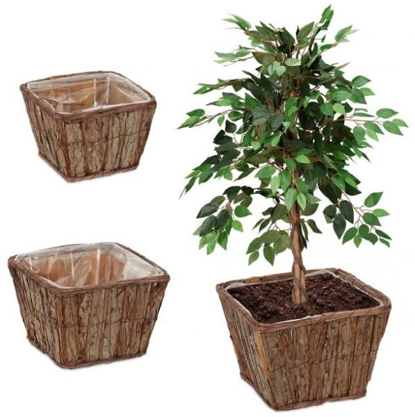 Eckiges Blumentopf 3er Set aus Holz 10042588