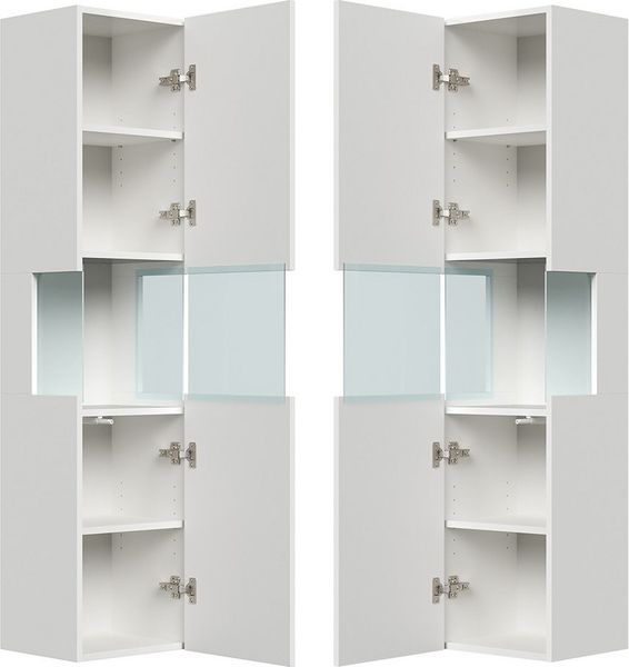 Lomadox Hochschrank LIVIGNO-02 150cm hoch, wandhängend, mit Glaselement, weiß Hochglanz