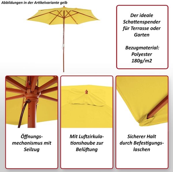 Sonnenschirm Florida, Gartenschirm Marktschirm, Ø 3,5m Polyester/Holz 7kg ~ dunkelgrau Bild 2