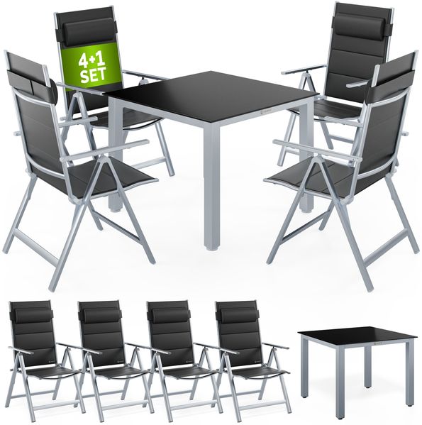 CASARIA® Gartenmöbel Set 4 Stühle mit Gartentisch Silber