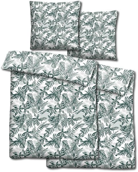 Doppelpack CloudComfort Basic Mikrofaser Bettwäsche grüne Blätter 135 x 200 + 80 x 80 cm