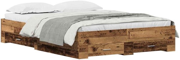 vidaXL Bettrahmen mit Schubladen Altholz 140 x 190 cm Holzwerkstoff 3333972 Bild 2