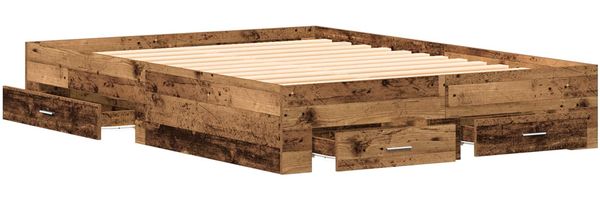 vidaXL Bettrahmen mit Schubladen Altholz 140 x 190 cm Holzwerkstoff 3333972 Bild 5