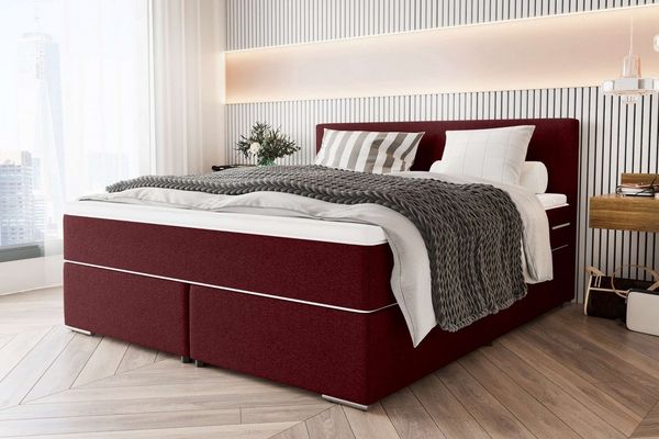 99rooms 'Phönix' Boxspringbett, Bordeaux, 160x200 cm, Webstoff MALMO_NEW