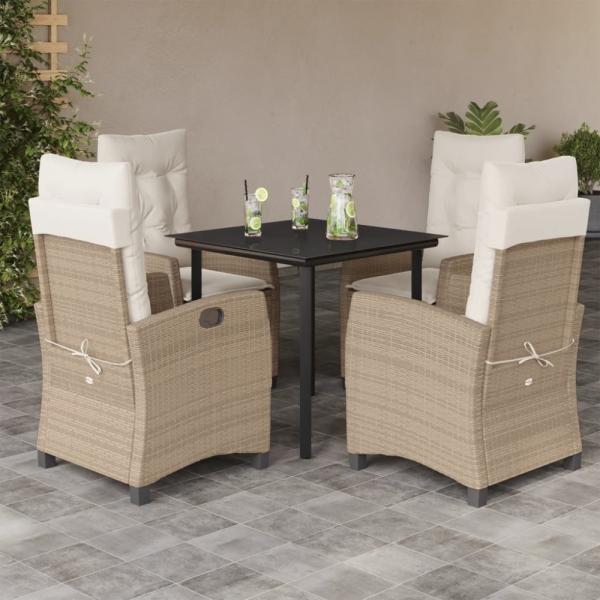 vidaXL 5-tlg. Garten-Essgruppe mit Kissen Beige Poly Rattan 3212813