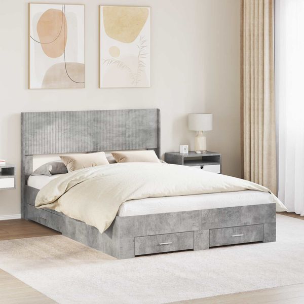 vidaXL Bettgestell mit Stauraum und Kopfteil Betongrau 135 x 190 cm 3414478
