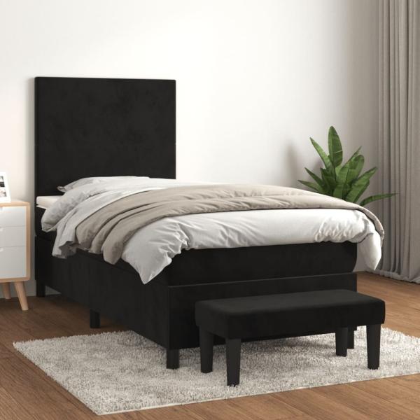 vidaXL Boxspringbett mit Matratze Schwarz 90x200 cm Samt 3137703