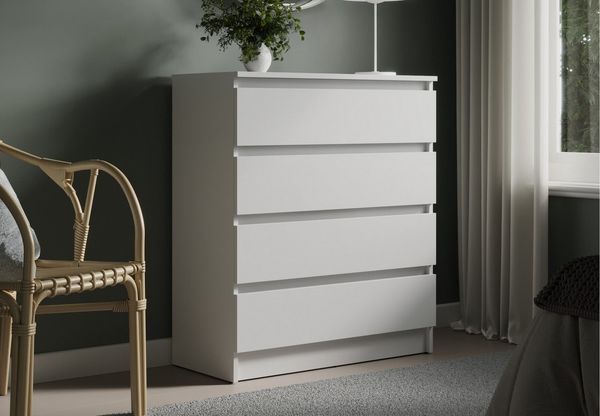 Home Collective Kommode mit 4 Schubladen Kommode schmal Holz Schrank (Highboard Anrichte Schlafzimmer Wohnzimmer Flur Büro Organizer), Kommode 76 cm breit Schrank mit Schubladen Sideboard Weiß