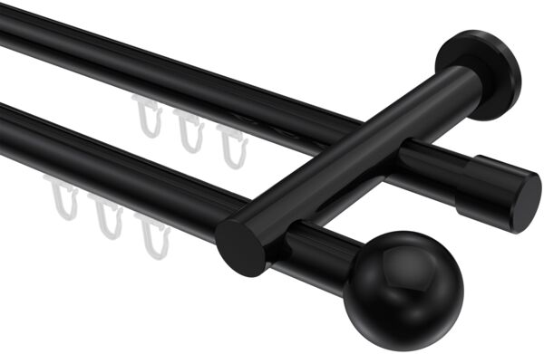 Innenlauf-Gardinenstangen-Set Platon Luino 100 cm, 2-läufig, 20 mm Ø Schwarz