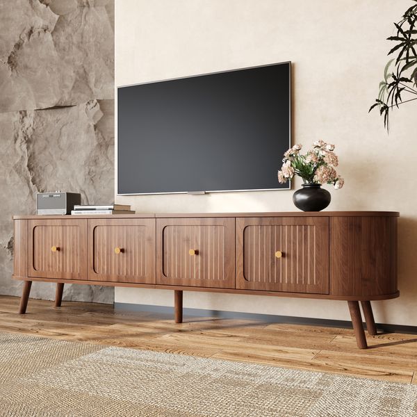 TV-Schrank Vintage 180 cm Walnuss Klapptüren gold Griffe stabile Beine bis 60 kg