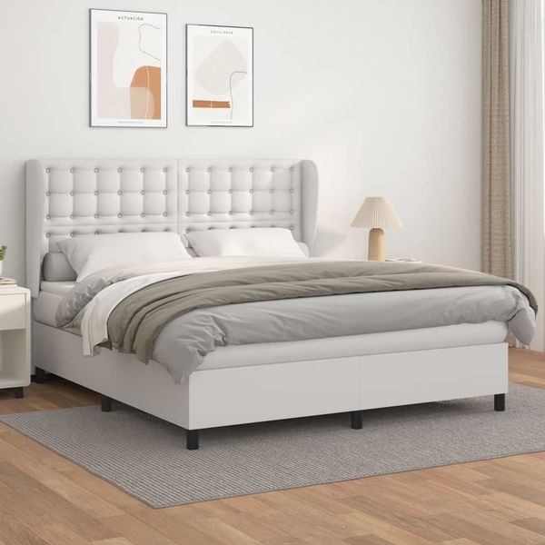 vidaXL Polsterbett mit Matratze Weiß 160x200 cm Kunstleder