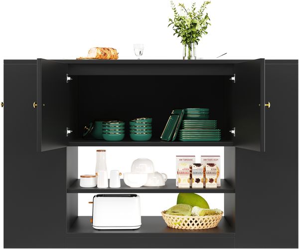 Kücheninsel H 90 x T 70 x B 140 cm, klappbare Tischplatte, Schubladen & Regale, schwarz, MDF