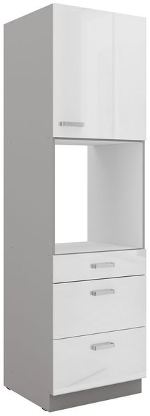 Küchen Hochschrank 60 Bianca Weiß Hochglanz + Grau Küchenzeile Küchenblock