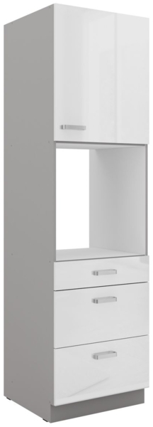 Küchen Hochschrank 60 Bianca Weiß Hochglanz + Grau Küchenzeile Küchenblock