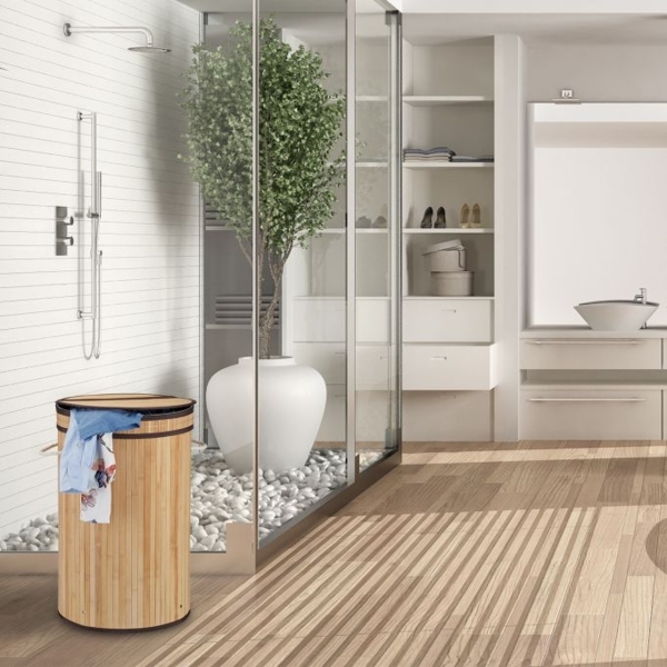 2 x Wäschekorb Bambus mit Deckel natur 10041954 Bild 2