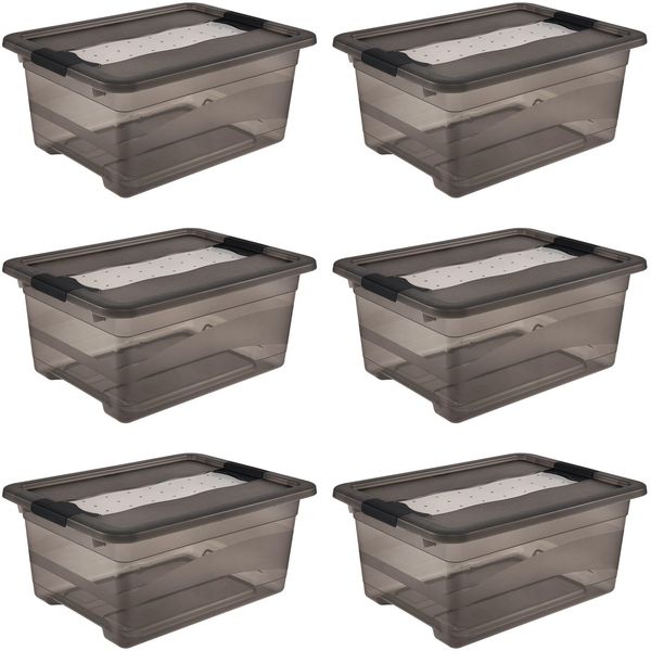 keeeper cornelia 6x Aufbewahrungsbox mit Deckel und Schiebeverschluss, 39,5 x 29,5 x 17,5 cm, 12 l, Crystal Grey