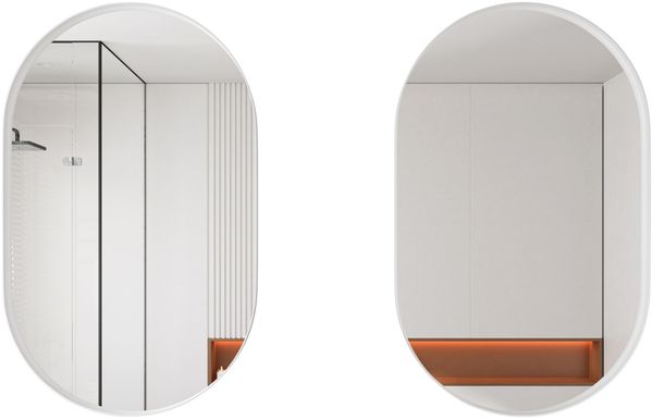Spiegelschrank mit ovalem Spiegel, 85 x 51,5 x 12 cm – Badezimmerschrank aus Metall in Weiß mit 2 Glasablagen Bild 6