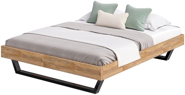 skølm 'Alver' Bett 160x200 cm, Bettgestell, natur geölt, Massivholzbett aus Eiche mit Metallkufen, Doppelbett ohne Bettkopf Bild 9