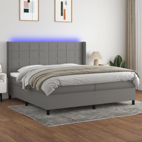 vidaXL Boxspringbett mit Matratze & LED Stoff Dunkelgrau 200 x 200 cm, Härtegrad: H2 [3138342]