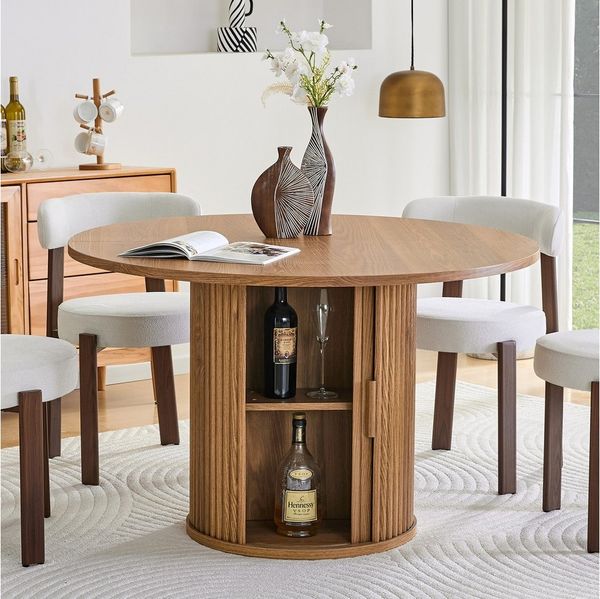 STILVORA Esstisch für 4-6 Personen runder Küchentisch mit zwei Lagerhallen im Landstil (Wohnzimmertisch mit Geräumige Doppellager, ideal für Esszimmer, Küche und Wohnzimmer), wasserdicht leicht zu reinigen und langlebig