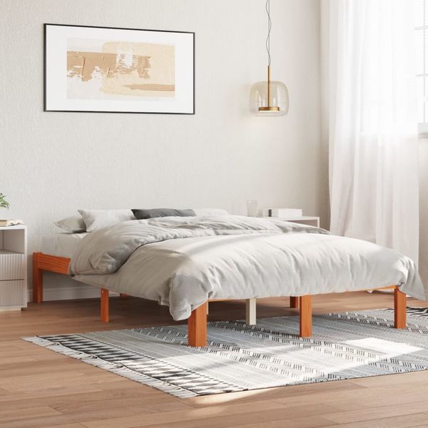 vidaXL Massivholzbett ohne Matratze Wachsbraun 140x200 cm Kiefernholz 844171