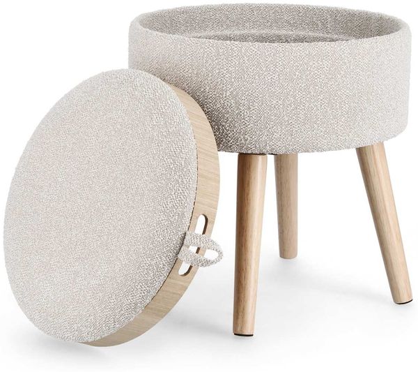 Hocker Zoya aus Bouclè-Stoff, Hellgrau, 39 x 39 x 43 cm