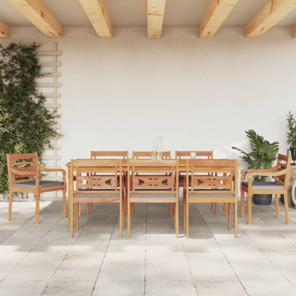 vidaXL 9-tlg. Garten-Essgruppe mit Dunkelgrauen Kissen Massivholz Teak 3155987