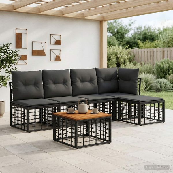 vidaXL Outdoor-Sofagarnitur 6 pcs Schwarz und Dunkelgrau Polyester 3437453
