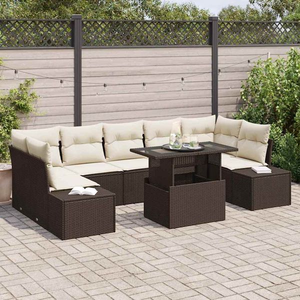 vidaXL Sofa Set mit Kissen 8 pcs Braun und Creme Poly-Rattan 3349134