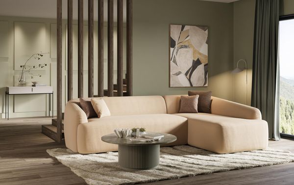 DOMO. collection Ecksofa Parika, L Couch, organische Form, Longchair rechts, 296 x 196 x 81 cm (BxTxH), beige