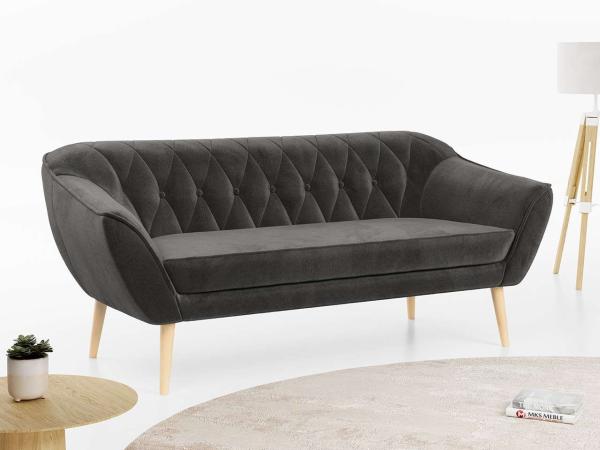 Sofa, Skandinavischer Stil, Holzbeine - PIRS - 3 Sitzer - Grau - Velvet