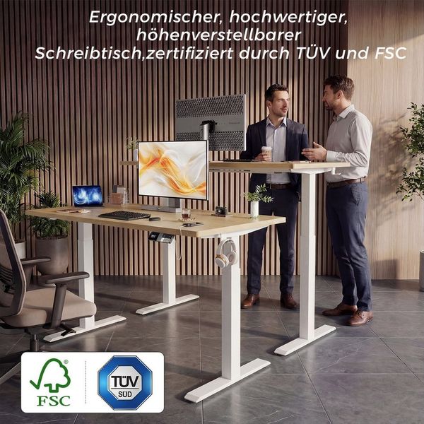 HOMALL Schreibtisch Höhenverstellbarer Elektrisch mit 25mm starker einteiliger Tischplatte (25 mm dicke, nahtlose, monolithische Tischplatten Keine gespleilten Platten Vielseitig und hochwertig Erinnerung bei langerem Stehen)
