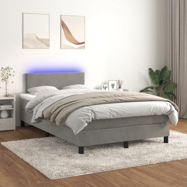 vidaXL Boxspringbett mit Matratze & LED Samt Hellgrau 120 x 200 cm, Härtegrad: H2 [3134273]