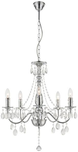 LED Kronleuchter, Lüster, Kristalle, 5-flammig, H 143 cm