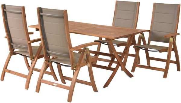 Acapulco Gartenmöbel Set 5tlg, 4 Klappsessel, Klapptisch 160 x 90 cm