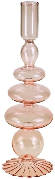 Bubble Kerzen Leuchter Ständer Glas rosa Tisch Deko Kerze 26,5 cm modern edel