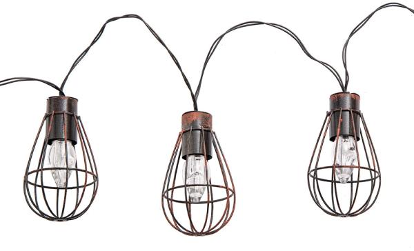 LED Solar-Lichterkette, 10x Retro Gitter-Laterne, L 200 cm