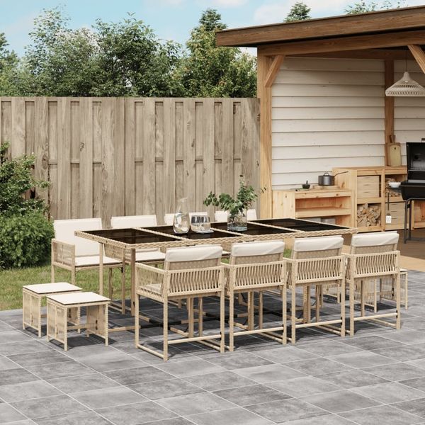 vidaXL 13-tlg. Garten-Essgruppe mit Kissen Beige Poly Rattan 3211522