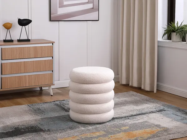 Vente-unique - ECAMBI Pouf Stoff Weiß - B 40 cm x H 45 cm x L 40 cm