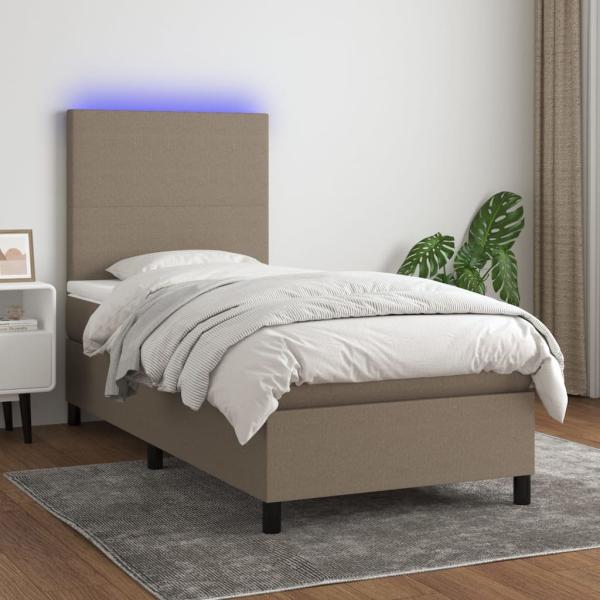 vidaXL Boxspringbett mit Matratze & LED Taupe 90x190 cm Stoff 3134681