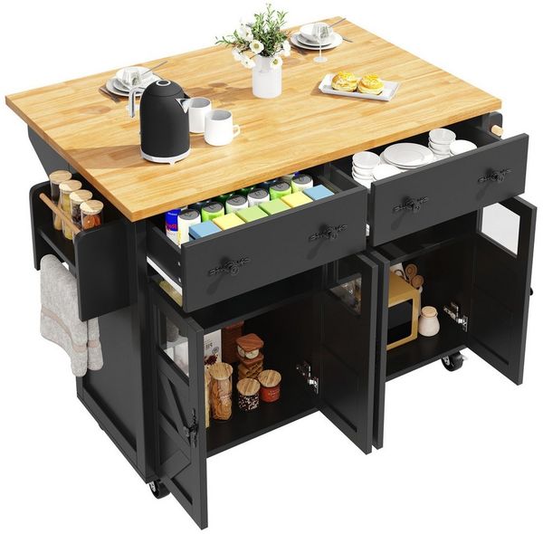 autolock Kücheninsel Multifunktionaler Servierwagen Mobiler Buffetschrank Küchenwagen, Mit Bremsen & verstellbaren Fächern, für Esszimmer,Wohnzimmer, Küche