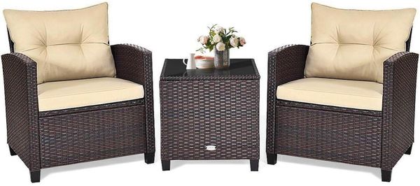 3tlg. Polyrattan Gartenmöbel Set Schwarz, Terrassenmöbel mit Tisch & 2 Stühlen