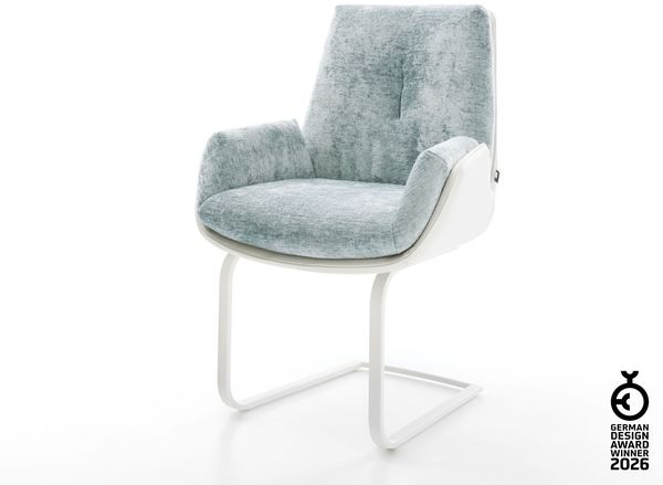 Freischwinger Clea-Flex Materialmix Echtleder Weiß-Pastellblau Freischwinger flach Weiß