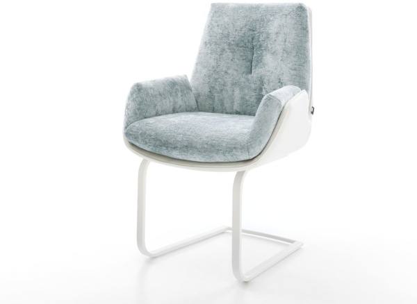 Freischwinger Clea-Flex Materialmix Echtleder Weiß-Pastellblau Freischwinger flach Weiß